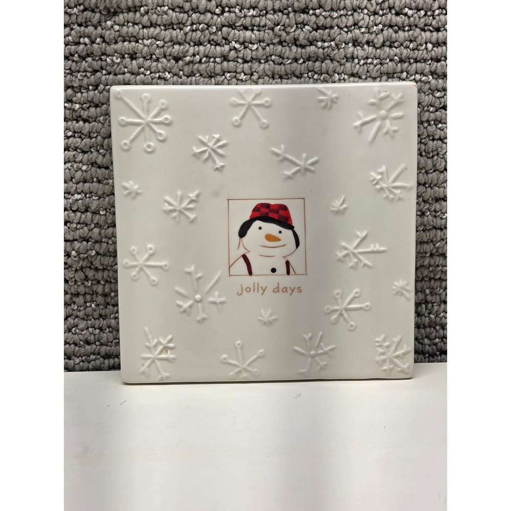 Hallmark Jolly‎ Days Snowman Ceramic Wall Tile Snowflake Buffalo Plaid 6x6